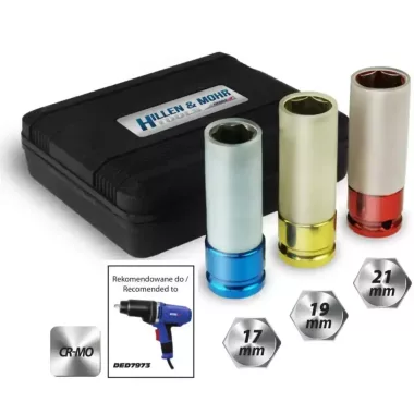 DEDRA 17M003 Dugókulcsok alumínium  felnikhez, készlet 1/2", 17,19,21mm, CrMo