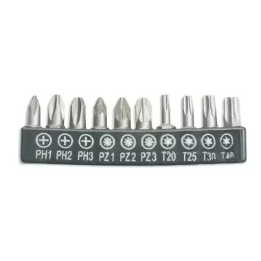 DEDRA 18A07S10 Csavarhúzó bitkészlet 10db,25mm: PH1/2/3,PZ1/2/3,T20/25/30/40