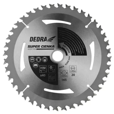 DEDRA HA16540 Fűrésztárcsa fához SUPERTHIN 40z 165x20x1,1x1,6mm