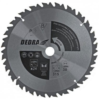 DEDRA HL31524 Karbidlapkás körfűrészlap fához ütközővel, megerősített fogakkal 315x24x30