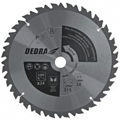   DEDRA HL31524 Karbidlapkás körfűrészlap fához ütközővel, megerősített fogakkal 315x24x30