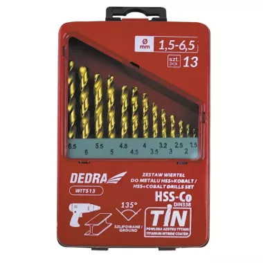 DEDRA WITS13 13 db-os fúrószár készlet fémhez HSS+kobalt+TiN, 135°