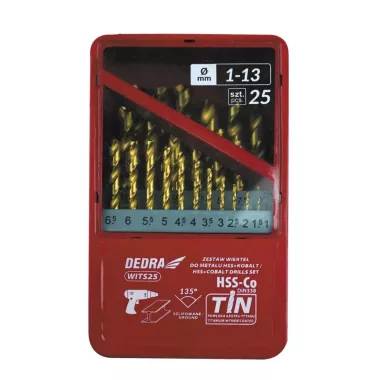 DEDRA WITS25 25 db-os fúrószár készlet fémhez HSS+kobalt+TiN, 135°
