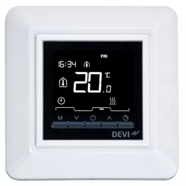 DEVIreg™ Opti Falba süllyeszthető termosztát digitális időzítővel, hőmérséklet-kijelzővel. Padló + levegő érzékelővel.   230V