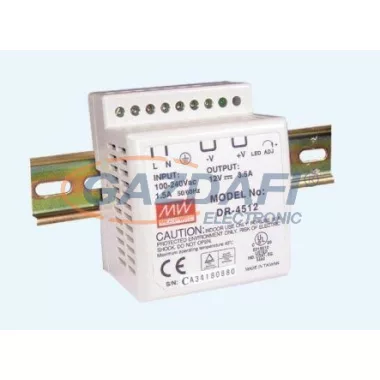 Mean Well DR-4512 DIN sínre szerelhető kapcsolóüzemű tápegység, 45 W, 12 V