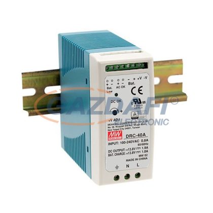   Mean Well DRC-40A Kétkimenetes sínre pattintható tápegység és akkumulátor töltő, 40 W