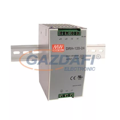   Mean Well DRH-120-24 DIN sínre pattintható tápegység megnövelt bemeneti feszültségtartománnyal, 120 W, 24 V