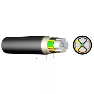 E-AY2Y-J 4x35 mm2 PVC szigetelésű erősáramú kábel alumínium vezetővel, PE külső köpennyel 0,6/1kV  fekete