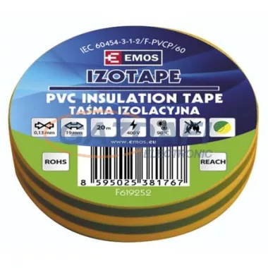 EMOS F619252 SZIGETELŐSZALAG PVC 19/20 ZÖLD-SÁRGA