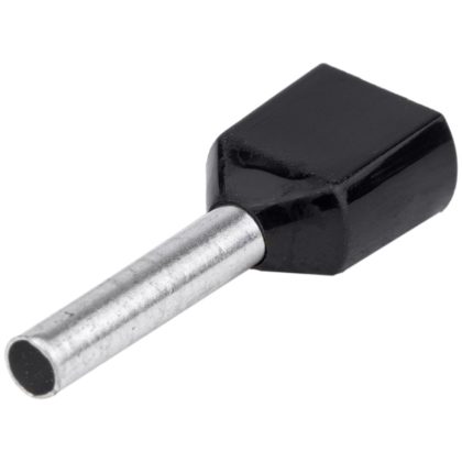   TRACON E13I Szigetelt (PA6.6) iker-érvéghüvely, ónoz. elektr.réz, fekete 2×1,5mm2, l=12mm