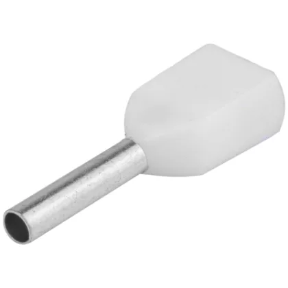   TRACON E20I Szigetelt (PA6.6) iker-érvéghüvely, ónoz. elektr.réz, fehér 2×0,5mm2, l=8mm