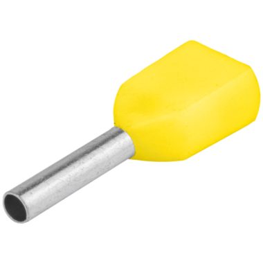 TRACON E22I Szigetelt (PA6.6) iker-érvéghüvely, ónoz. elektr.réz, sárga 2×6mm2, l=14 mm