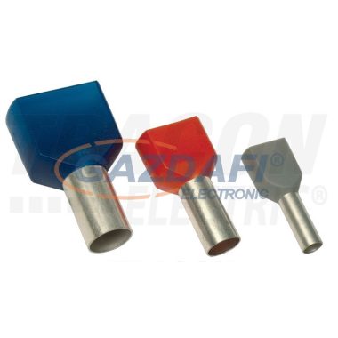 TRACON E24I Szigetelt (PA6.6) iker-érvéghüvely, ónoz. elektr.réz, piros 2×10mm2, l=14mm, 100 db/csomag