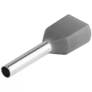 TRACON E50I Szigetelt (PA6.6) iker-érvéghüvely, ónoz. elektr.réz, szürke 2×0,75mm2, l=8mm