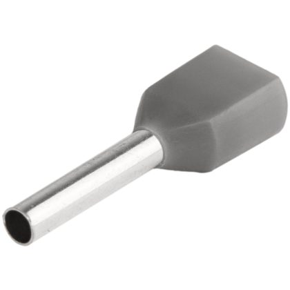   TRACON E50I Szigetelt (PA6.6) iker-érvéghüvely, ónoz. elektr.réz, szürke 2×0,75mm2, l=8mm