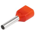   TRACON E90I Szigetelt (PA6.6) iker-érvéghüvely, ónoz. elektr.réz, piros 2×1mm2, l=8mm