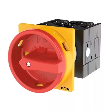 EATON 008828 Main switch, T3, 32 A, flush mounting, 3 contact unit(s), 3 pole, 2 N/O, Emergency switching off function, With red rotary handle and yellow locking r