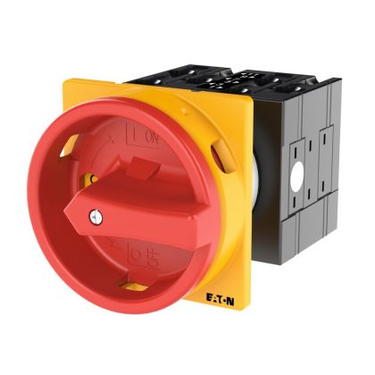 EATON 008828 Main switch, T3, 32 A, flush mounting, 3 contact unit(s), 3 pole, 2 N/O, Emergency switching off function, With red rotary handle and yellow locking r