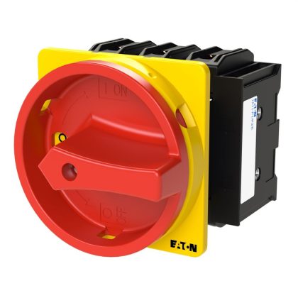 EATON 013198 Main switch, P3, 63 A, flush mounting, 3 pole, 2 N/O, 2 N/C, Emergency switching off function, With red rotary handle and yellow locking ring