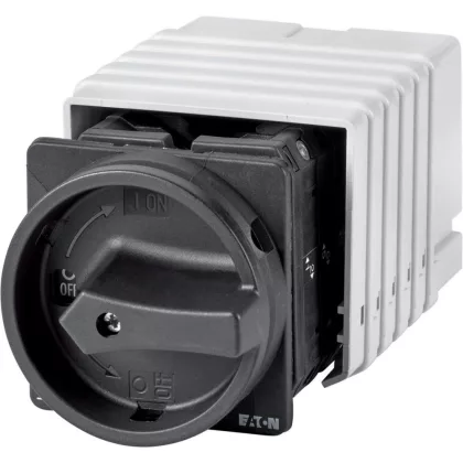 EATON 091820 Main switch, T5B, 63 A, flush mounting, 6 contact unit(s), 9-pole, 2 N/O, 1 N/C, STOP function, With black rotary handle and locking ring