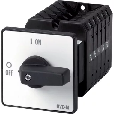 EATON 091872 On-Off switch, T5B, 63 A, rear mounting, 5 contact unit(s), 10-pole, with black thumb grip and front plate