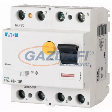 EATON 112936 Áram-védőkapcsoló 6kA 4 pólus, 30mA, A típus
