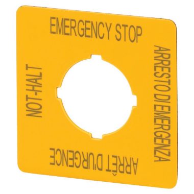 EATON 121373 Label, emergency stop, HxW=50x50mm, yellow, DE, EN, FR, IT