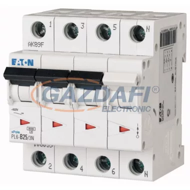 EATON 165039 Kismegszakító, 6kA  PL6-D25/3N -  25 A, 3P+N, karakterisztika: D