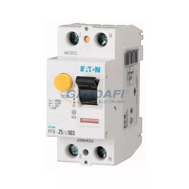 EATON 165758 Áram-védőkapcsoló 6kA 2 pólus, 30mA, G típus 25A PF6-25/2/003-G EATON 165758 Áram-védőkapcsoló 6kA 2 pólus, 30mA, G típus 25A PF6-25/2/003-G