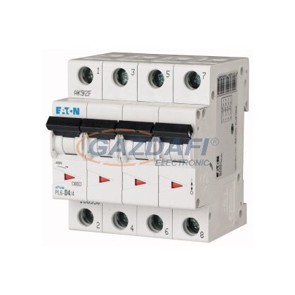   EATON 166550 Kismegszakító, 6kA 4 pólus 4A, D karakterisztika, PL6-D4/4