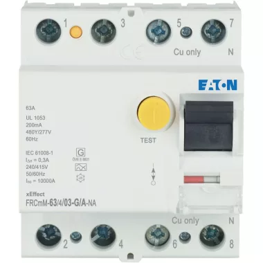 EATON 167112 FRC (UL standard) hibaáram, G/A típus, 4-pólus, Idn=0,3A, In=63A, Ir=3kA (IEC 61008) EATON 167112 FRC (UL standard) hibaáram, G/A típus, 4-pólus, Idn=0,3A, In=63A, Ir=3kA (IEC 61008)