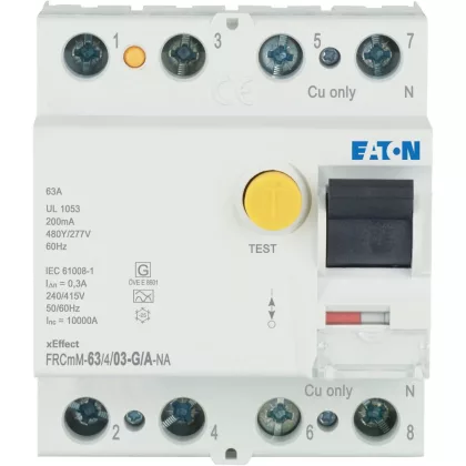 EATON 167112 FRC (UL standard) hibaáram, G/A típus, 4-pólus, Idn=0,3A, In=63A, Ir=3kA (IEC 61008) EATON 167112 FRC (UL standard) hibaáram, G/A típus, 4-pólus, Idn=0,3A, In=63A, Ir=3kA (IEC 61008)