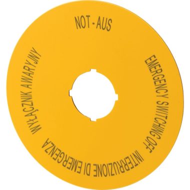 EATON 167641 Label, emergency switching off, D=90mm, yellow, PL, EN, DE, IT