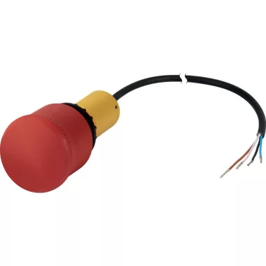 EATON 185169 Emergency stop/emergency switching off pushbutton, Mushroom-shaped, 38 mm, Pull-to-release function, 2 NC, Cable (black) with non-terminated end, 4 po