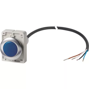 EATON 185955 Indicator light, Flat, Cable (black) with non-terminated end, 4 pole, 1 m, Lens Blue, LED Blue, 24 V AC/DC