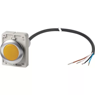 EATON 185956 Indicator light, Flat, Cable (black) with non-terminated end, 4 pole, 1 m, Lens yellow, LED white, 24 V AC/DC