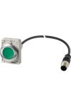 EATON 185988 Pushbutton, Flat, momentary, 1 N/O, Cable (black) with M12A plug, 4 pole, 1 m, green, Blank, Metal bezel