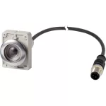 EATON 185990 Pushbutton, Flat, momentary, 1 N/O, Cable (black) with M12A plug, 4 pole, 1 m, Without button plate, Metal bezel