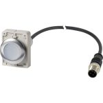 EATON 186007 Illuminated pushbutton actuator, Flat, maintained, 1 N/O, Cable (black) with M12A plug, 4 pole, 1 m, LED white, White, Blank, 24 V AC/DC, Metal bezel