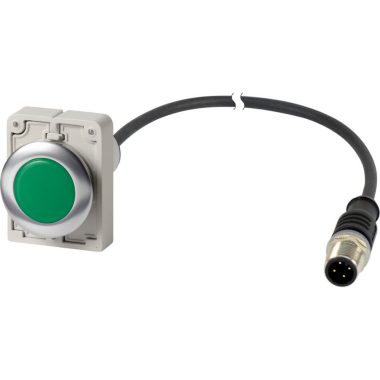 EATON 186012 Indicator light, Flat, Cable (black) with M12A plug, 4 pole, 1 m, Lens green, LED green, 24 V AC/DC