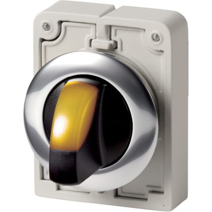 EATON 187027 Illuminated selector switch actuator, RMQ-Titan, With thumb-grip, maintained, 2 positions, yellow, Metal bezel