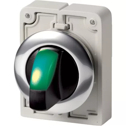 EATON 187132 Illuminated selector switch actuator, RMQ-Titan, With thumb-grip, maintained, 3 positions, green, Metal bezel