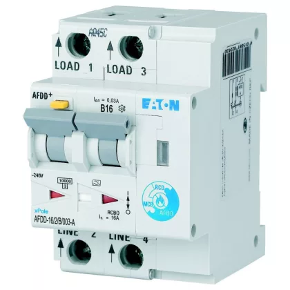 EATON 187204 Áram-védőkapcsoló túláram- és ívhiba elleni védelemmel, In=16A, B kar, 10kA, Idn=0,03A, Atípus EATON 187204 Áram-védőkapcsoló túláram- és ívhiba elleni védelemmel, In=16A, B kar, 10kA, Idn=0,03A, Atípus