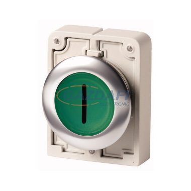 EATON 188032 Világító nyomógomb,fém,30mm,lapos,zöld,"I"