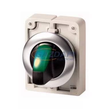 EATON 188073 Világító választókapcsoló,fém,30mm,lapos,3állású,zöld, M30I-FWRLK3-G