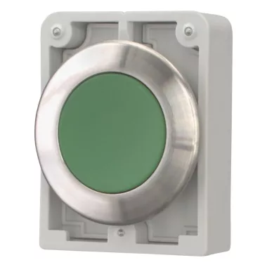EATON 188095 Pushbutton, RMQ-Titan, flat, maintained, green, blank, Front ring stainless steel