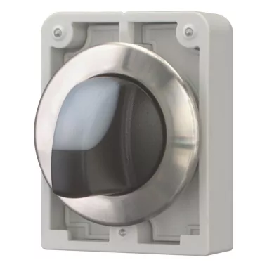 EATON 188195 Illuminated selector switch actuator, RMQ-Titan, with thumb-grip, momentary, 3 positions, White, Front ring stainless steel