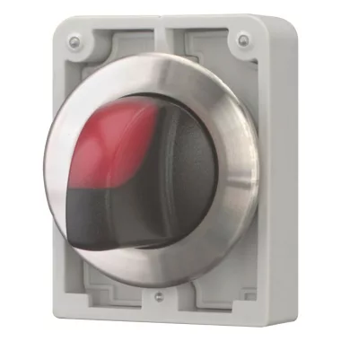 EATON 188199 Illuminated selector switch actuator, RMQ-Titan, with thumb-grip, momentary, 2 positions, red, Front ring stainless steel