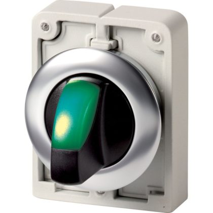 EATON 188201 Illuminated selector switch actuator, RMQ-Titan, with thumb-grip, maintained, 2 positions (V position), green, Front ring stainless steel