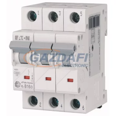 EATON 194781 xPole Home kismegszakító 4,5kA, 3P, 16A, B jelleggörbe